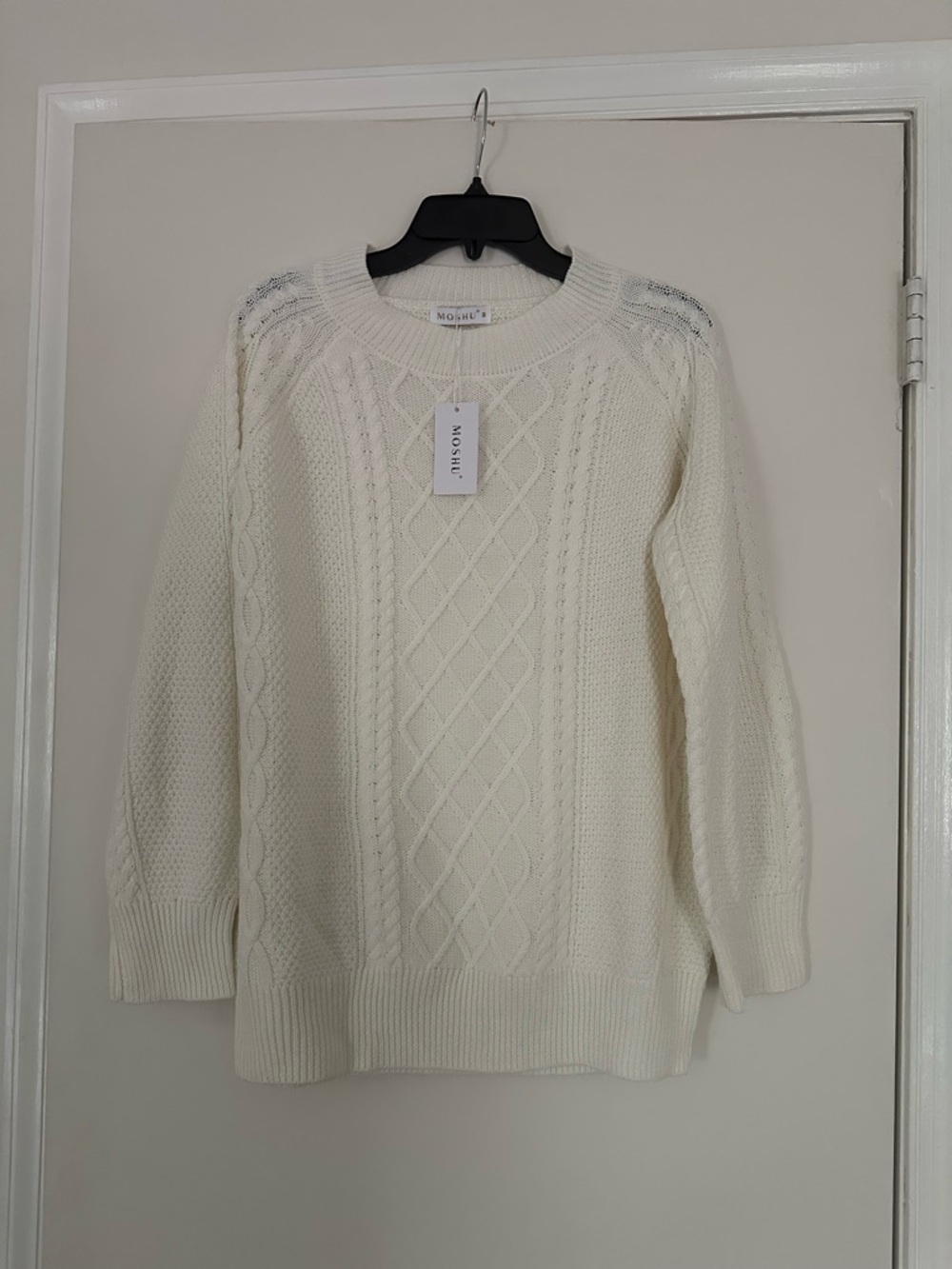 Moshu Cream Cable-Knit Crewneck Sweater